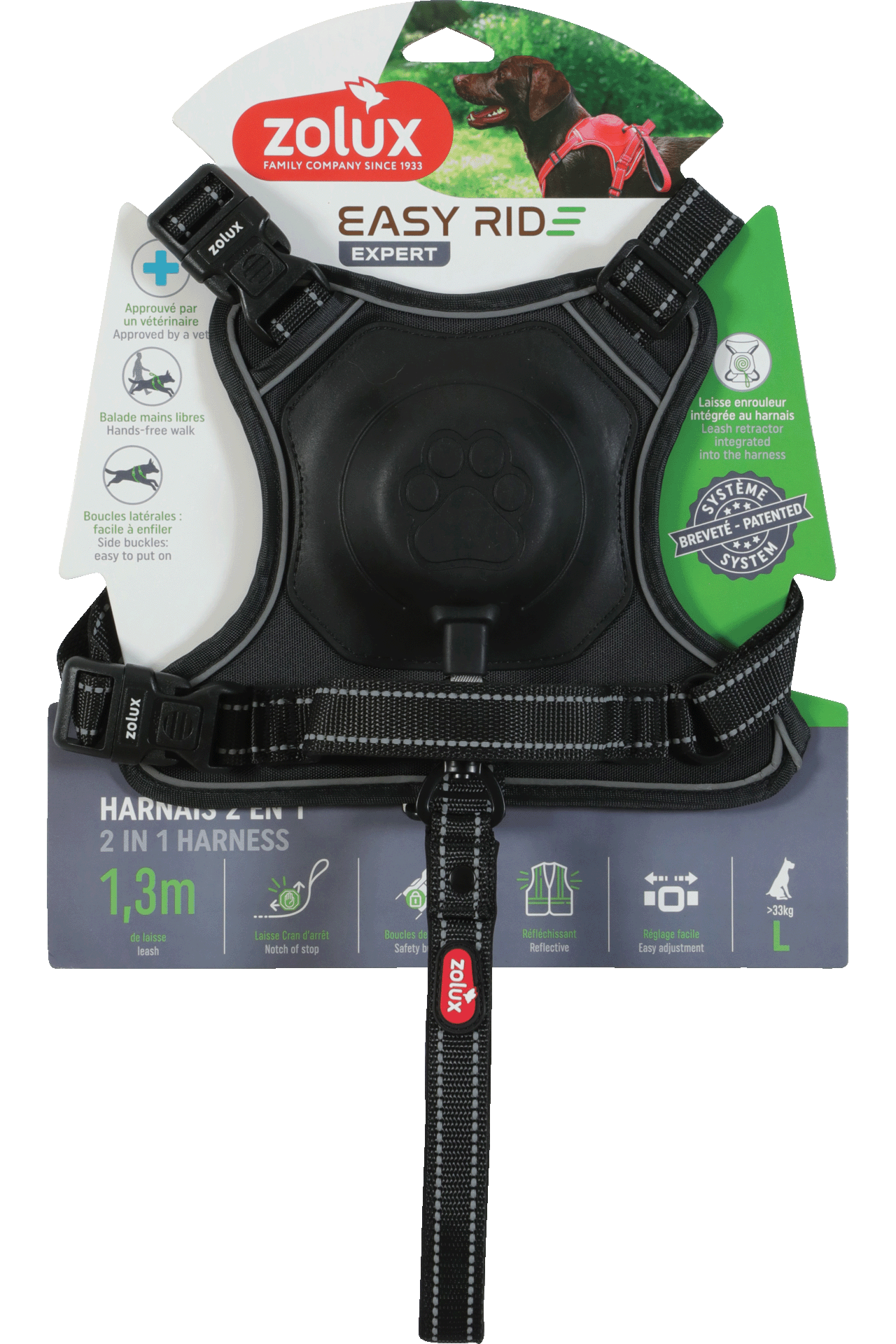 Harnais avec laisse retractable pour chien Easy Ride Large