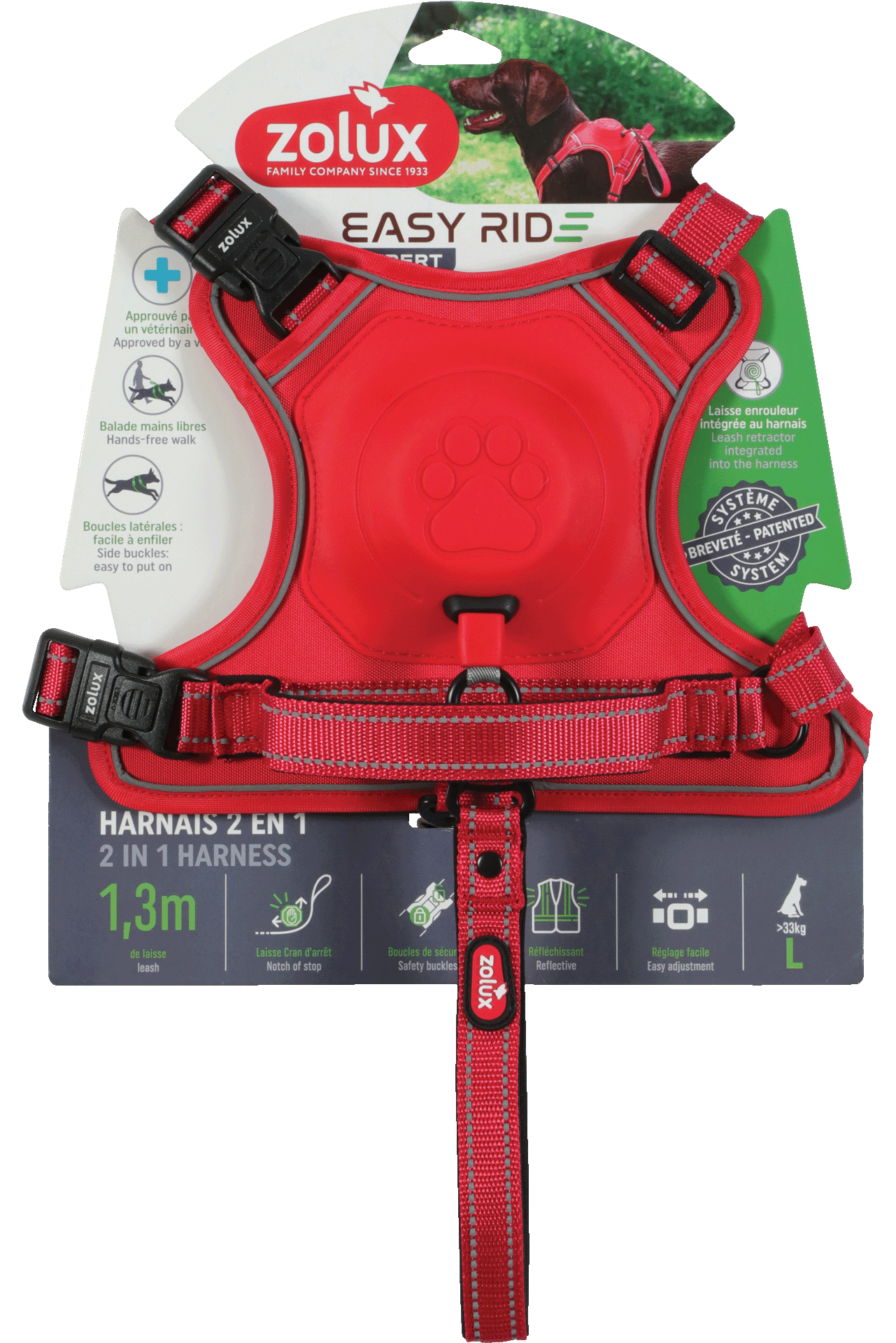 Harnais avec laisse retractable pour chien Easy Ride Large